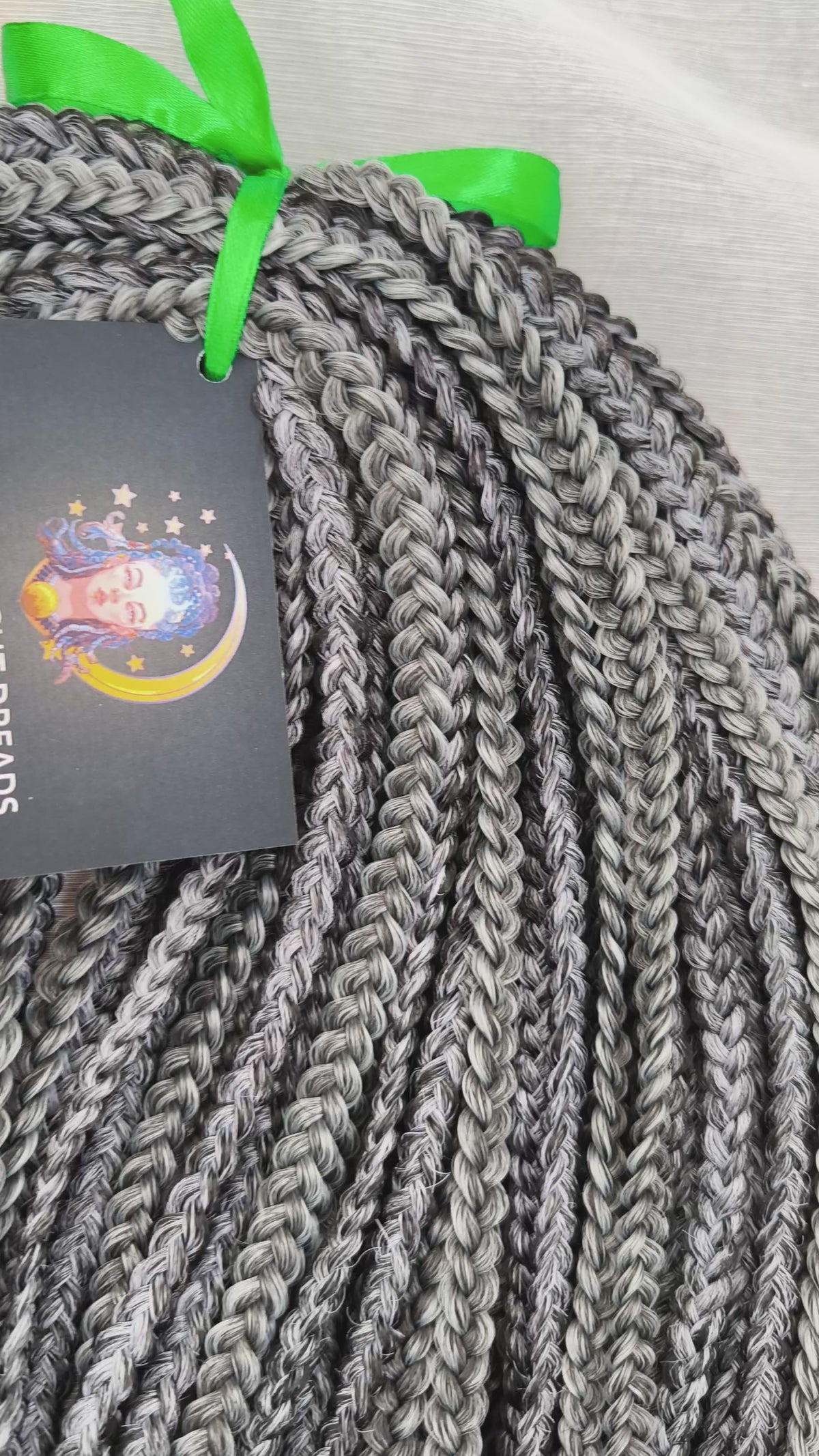 Black Amethyst - 50 double ended ready-to-ship black and silver/grey synthetic 3D/stereo/heart braids. Soft, lightweight, and reusable dark mysterious monochromatic blend. 