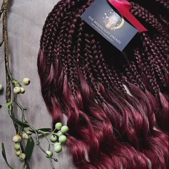 Ombre dark burgundy synthetic brushable curls (regular dreaded, braided middle or push-up)