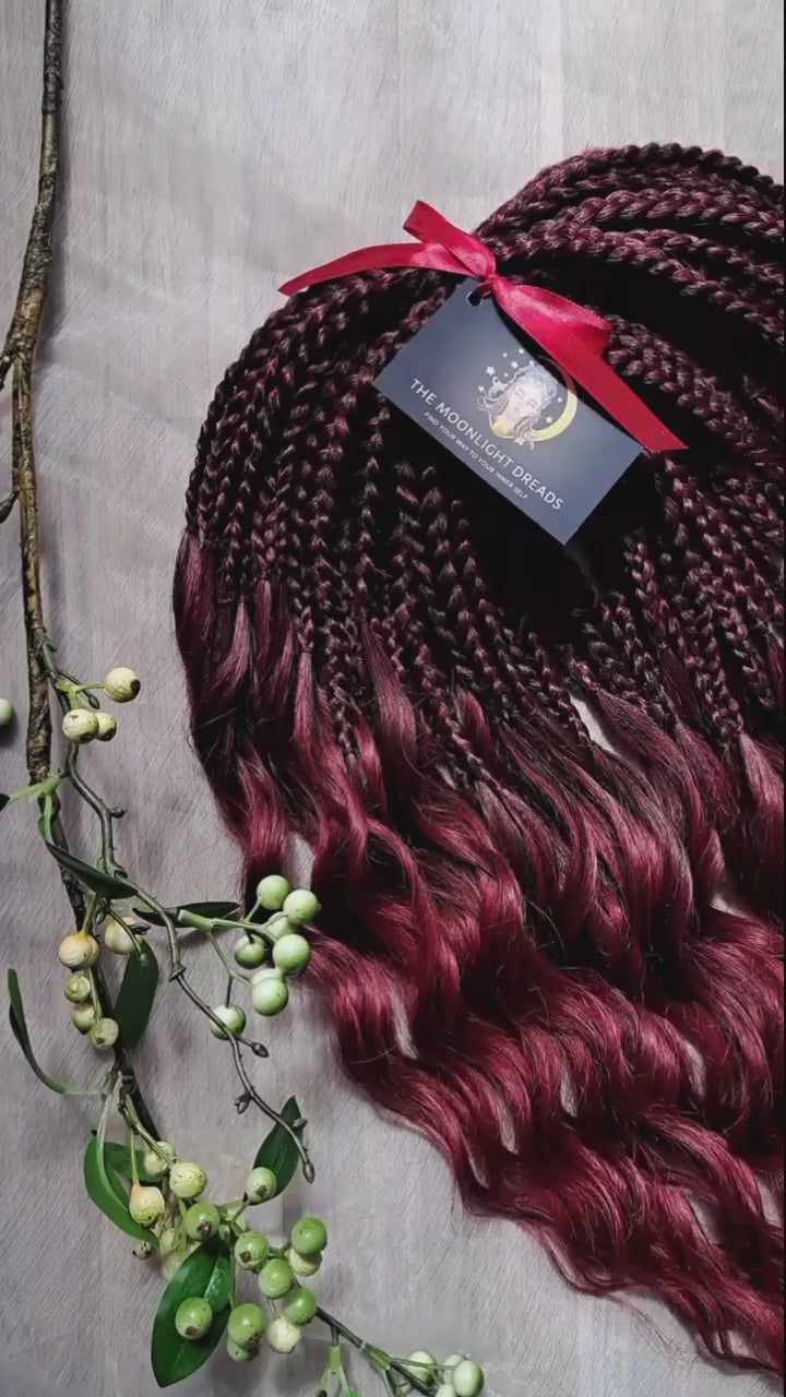 Ombre dark burgundy synthetic brushable curls (regular dreaded, braided middle or push-up)