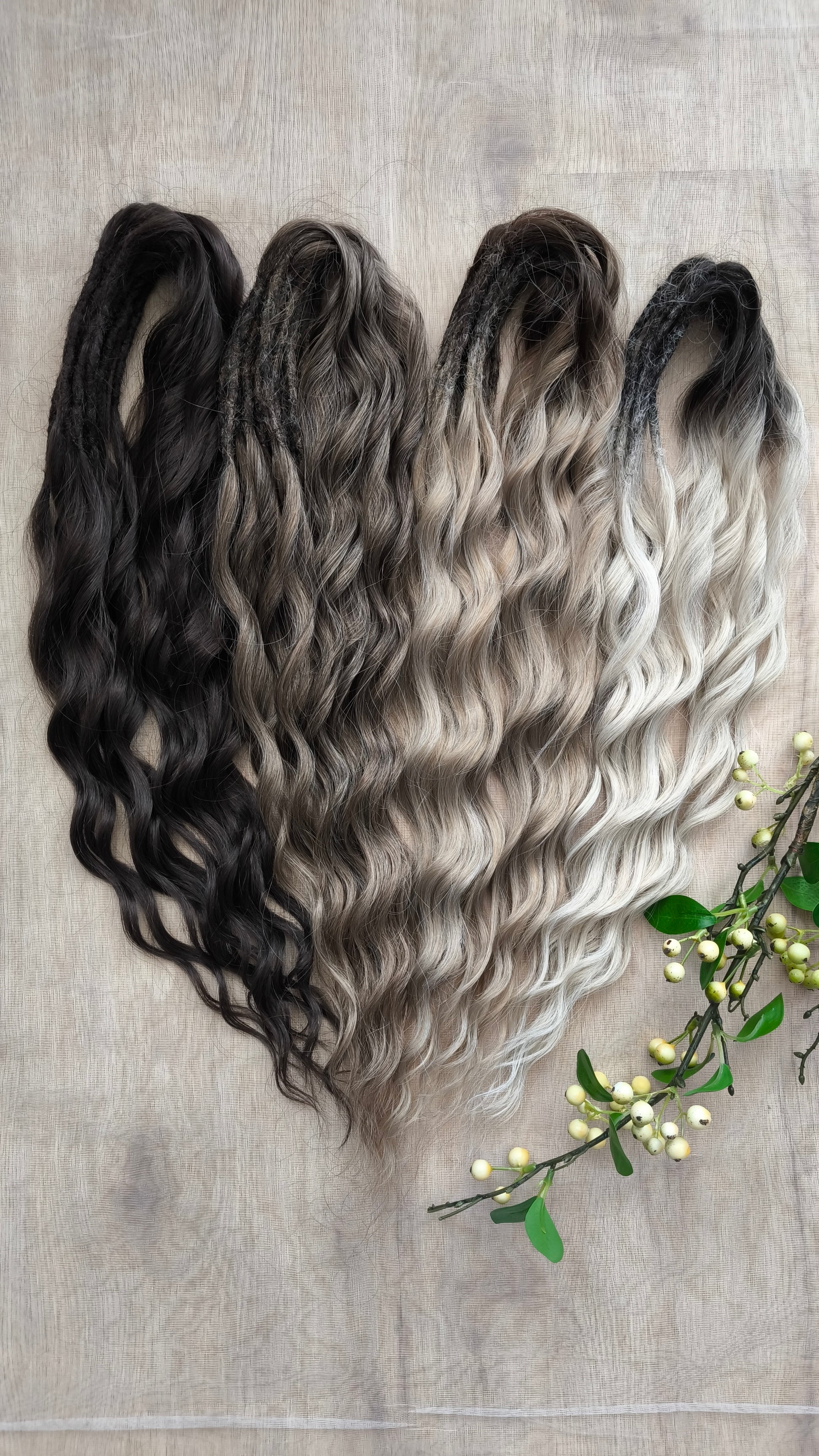Smoky mix: brown and blonde BRUSHABLE synthetic DE dreaded curls (regular or push-up/dolly)