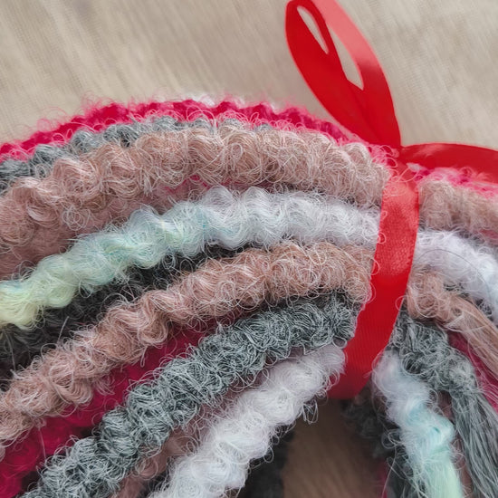 Pink Eclips - soft, lightweight, and reusable synthetic set of double ended NON-BRUSHABLE curls. A mix of hot pink fuchsia, dusty pink, ombre from pinky wheat blond to pink and white, ombre from grey to white, and pastel rainbow - playful and beautifully contrasted.