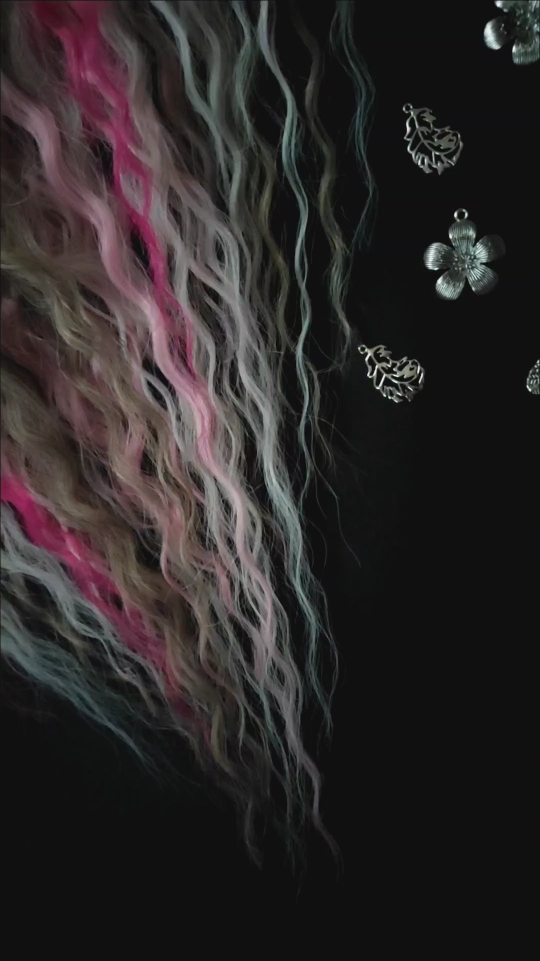 Rosé Sorbet - soft, lightweight, and reusable synthetic set of 4 colors double ended regular curls (NOT BRUSHABLE):
- platinum blonde
- ombre from light brown to wheat blonde
- ombre from nude blonde to pink and white
- fuchsia pink
