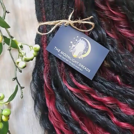 Black Ruby -  non-brushable dreaded curls: soft synthetic black & burgundy wavy dreadlocks