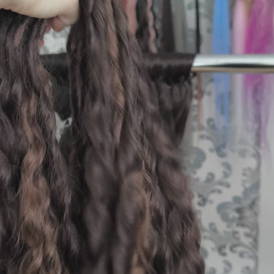 Soft, lightweight, and reusable synthetic sets of regular double ended curls (NOT BRUSHABLE) in brown shades:

1. dark chocolate brown;
2. middle brown
3. light brown