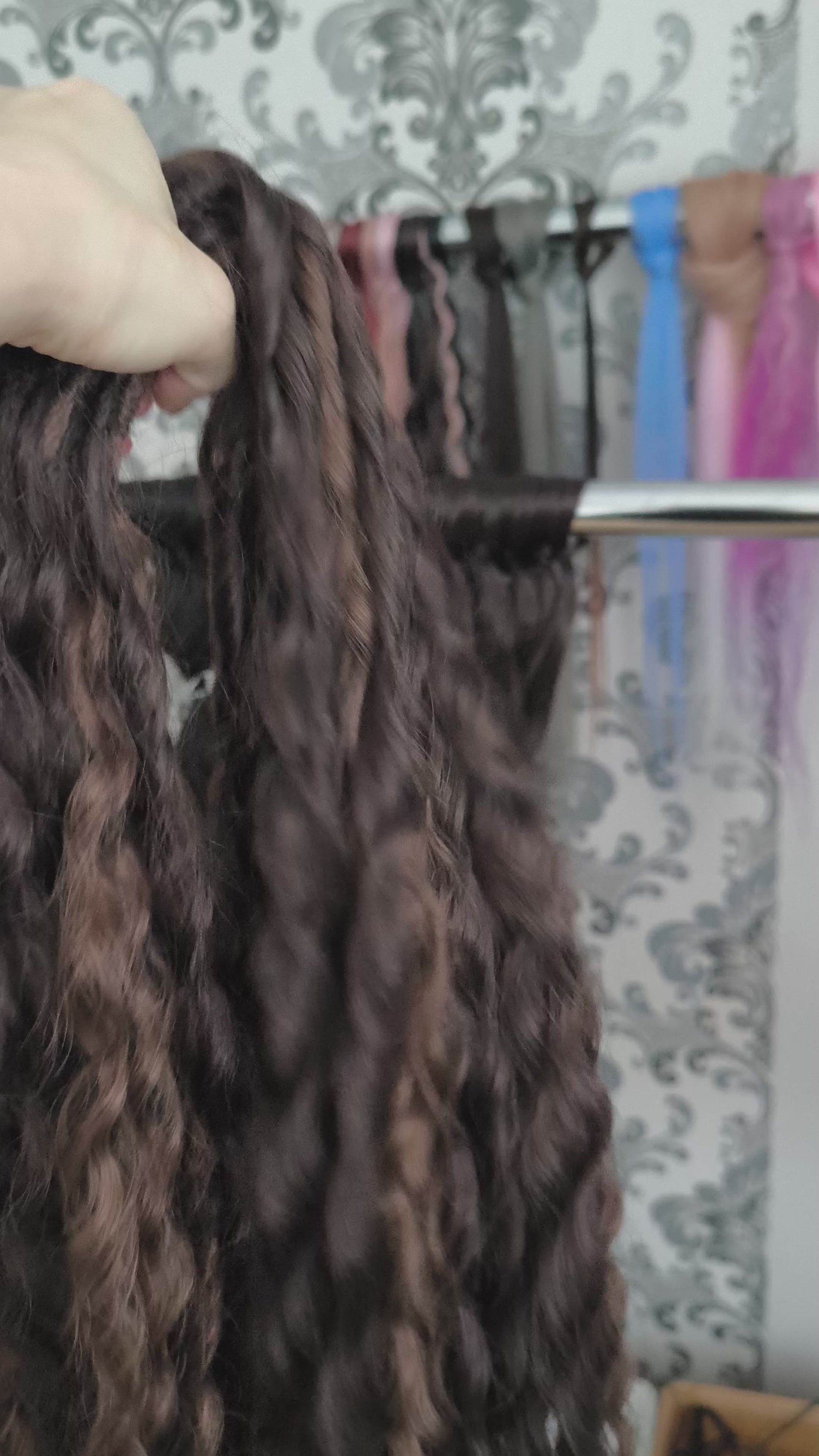 Soft, lightweight, and reusable synthetic sets of regular double ended curls (NOT BRUSHABLE) in brown shades:

1. dark chocolate brown;
2. middle brown
3. light brown