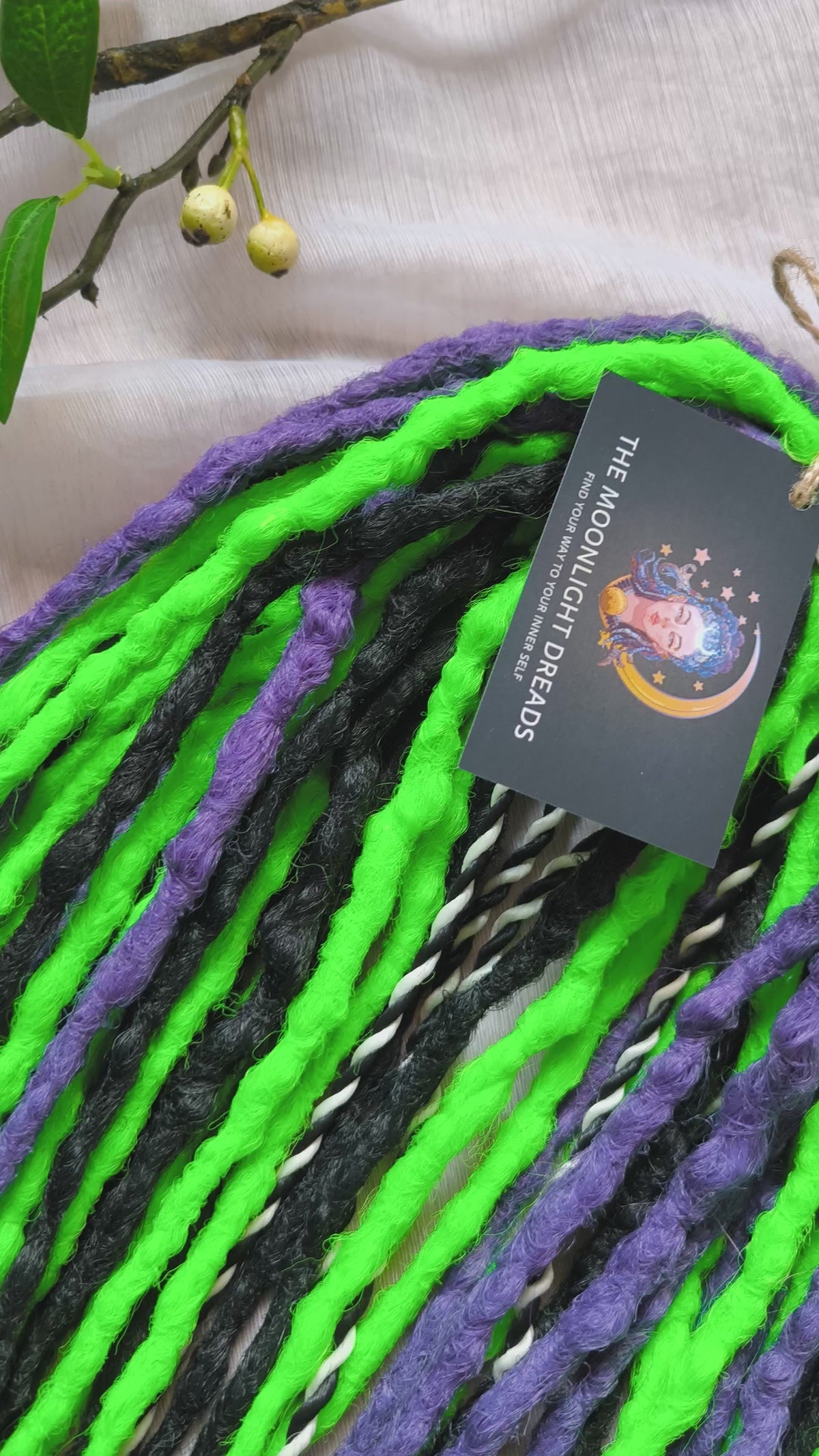 Beetlejuice - 30 DE Black, purple, and vibrant green synthetic set of double ended crochet textured dreads and Senegalese twists