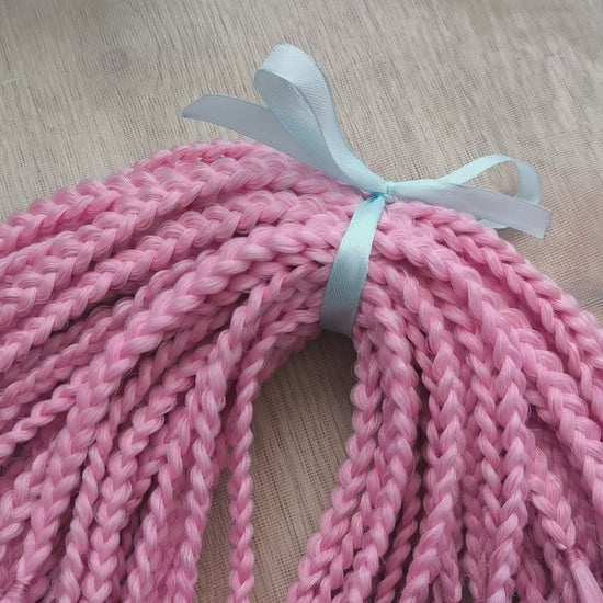 Ombre from pink to burgundy BRUSHABLE synthetic dreaded curls (regular, braided middle or push-up/dolly)