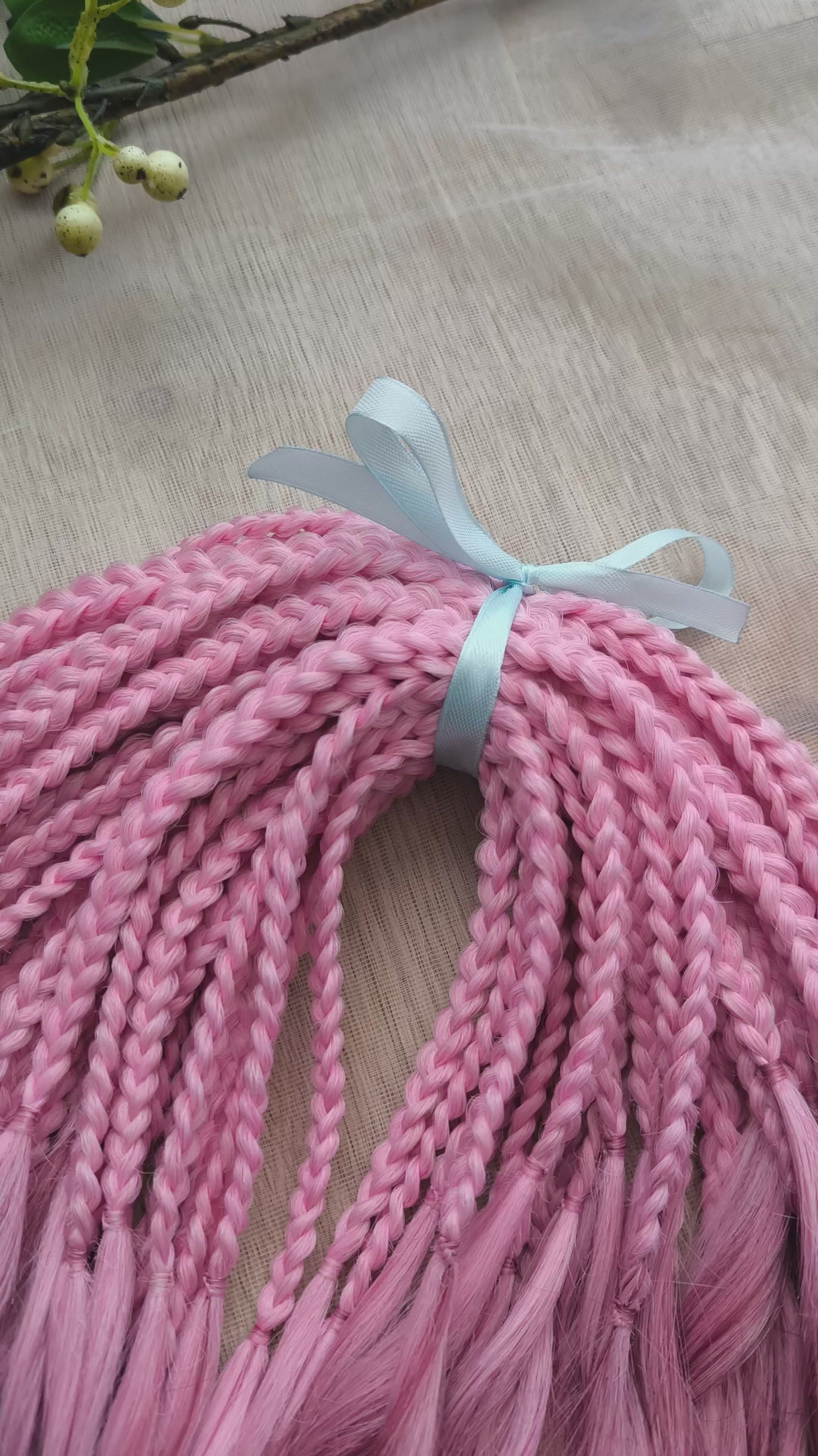Ombre from pink to burgundy BRUSHABLE synthetic dreaded curls (regular, braided middle or push-up/dolly)