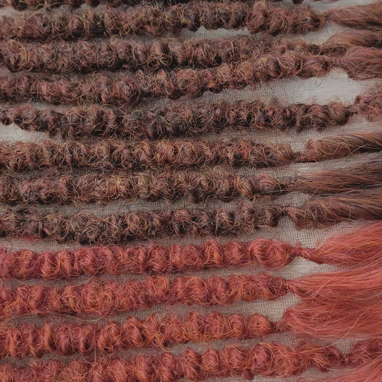 Soft, lightweight, and reusable synthetic double ended regular curls (NOT BRUSHABLE): copper, bronze, burgundy, ombre from chestnut to copper, orange, and green colors.
