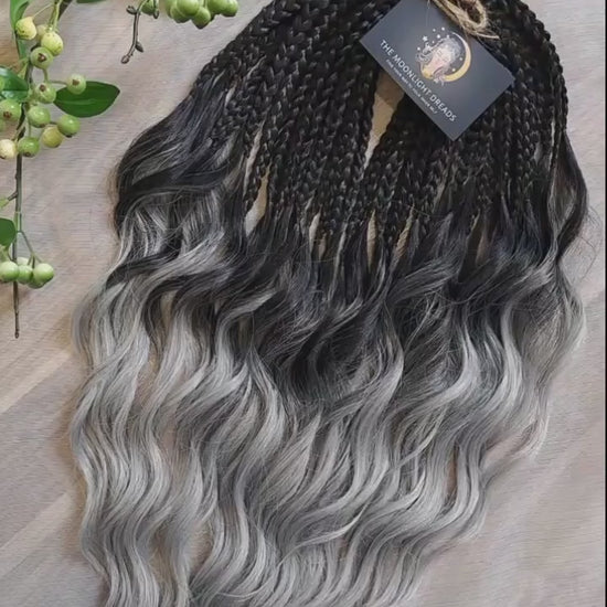 ombre from black to gray BRUSHABLE synthetic DE dreaded curls (regular dreaded, braided middle or push-up)