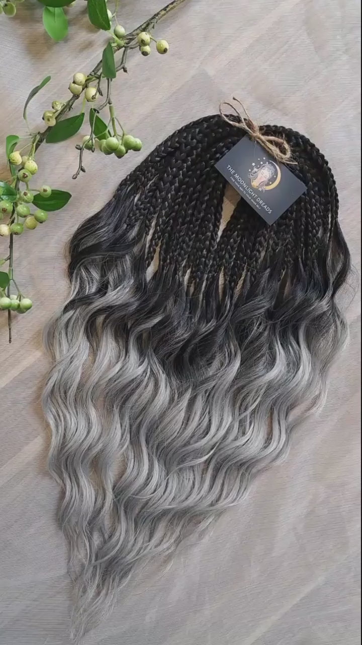 ombre from black to gray BRUSHABLE synthetic DE dreaded curls (regular dreaded, braided middle or push-up)