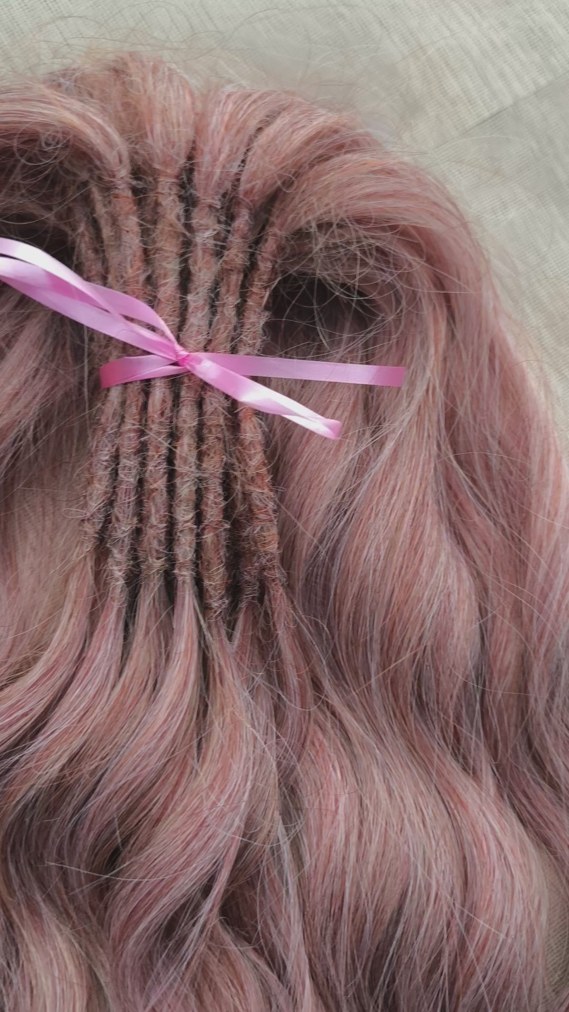 Strawberry blonde (pink) BRUSHABLE synthetic DE wavy dreadlocks (regular dreaded, braided middle or push-up/dolly)