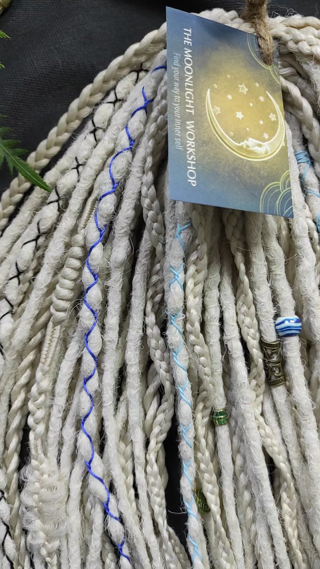 This set of synthetic dreadlocks combines elements of a Viking-inspired aesthetic.
Scandinavian blonde double ended crochet bumpy dreads, braids, and Senegalese twists. Decoration is included. Reusable lightweight set made from high-quality synthetic hypoallergenic material kanekalon.

Standard length: ±22-24 inches (55-60 cm)
Thickness of dreads and braids: ±0.8 cm