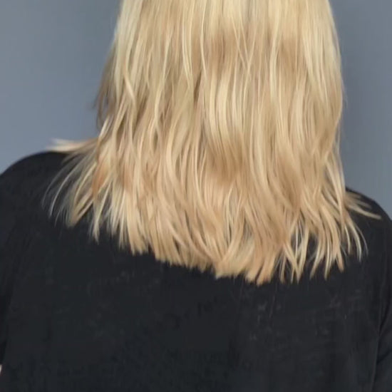 Soft, lightweight, and reusable synthetic set of 2 shades of blonde double ended regular curls (NOT BRUSHABLE): platinum blonde and ombre from light brown to wheat blonde.