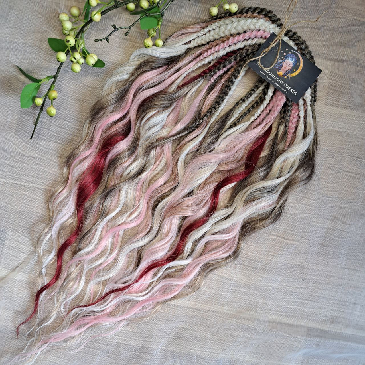 Rosé Sorbet - blonde and pink BRUSHABLE synthetic DE dreaded curls (regular, braided middle or push-up/dolly)